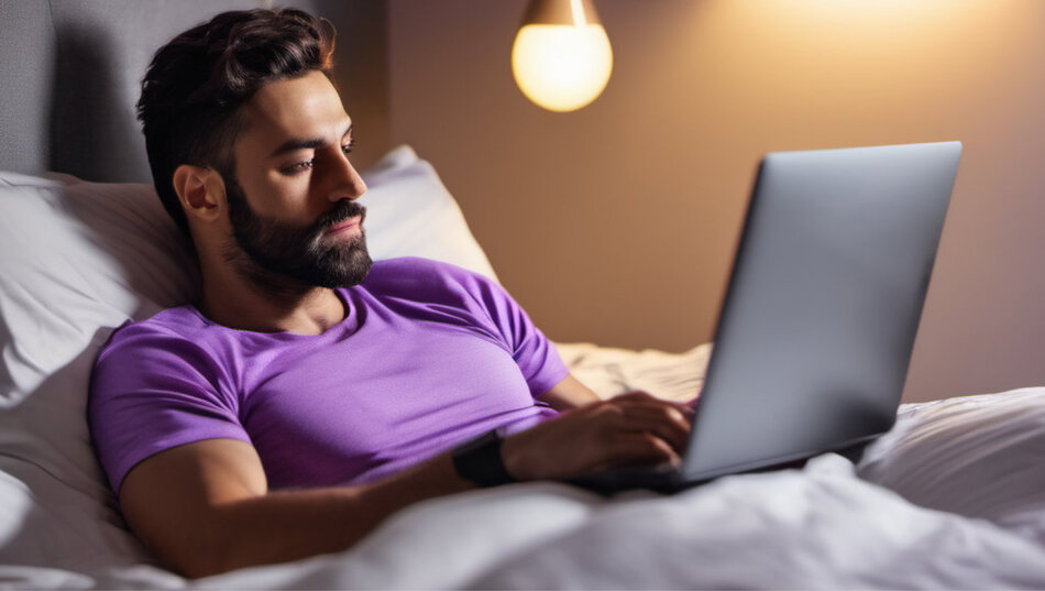 Mann_Bett_Laptop